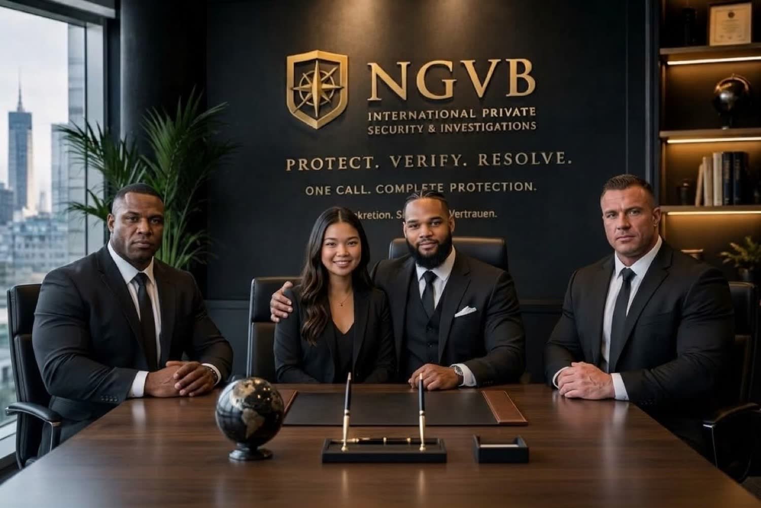 NGVB founders and team in boardroom with brand wall
